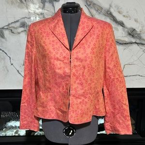 Valerie Stevens Women’s Coral Blazer W/Pink Flowers, Hook & Eye Closure, Size 8